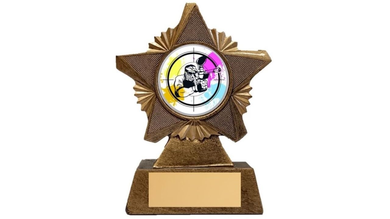 Troshow Antique Gold Paintball Trophy Award Premier Star 150Mm Heavy Resin Paintballing Free Engraving -Troshow2-Aa