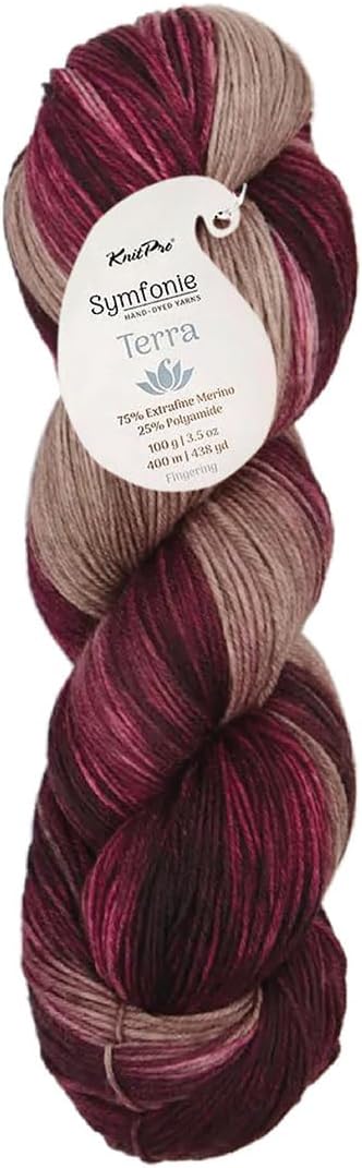 KnitPro Symfonie Fingering Weight Hand Dyed Variegated Yarn Skein | Extra Fine Merino Wool & Polyamide Blend for Knitting & Crocheting, Oeko-TEX Certified 400m, 100g | Terra Cafe Rose