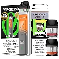 Vaporesso Xros Pro Pod Vape Kit [Orange + 4x 0.4 Pods] - 9 Colours -  1200mAh Battery, 2A Fast Charging (35 Min), 30W Max, First Super Pulse Pod  - Works with all