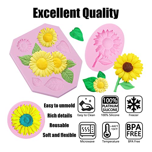 Sunflower Silicone Molds 4 Pcs, Sunflower Fondant Chocolate Mold For Cake Decorations, Cupcake Topper, Polymer Clay Flower Candy Mold For Baby Shower Birthday Party #TOP1
