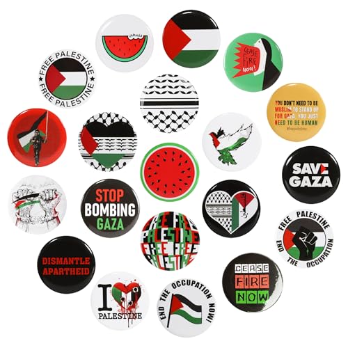 20 Pack Palestine Pin Set - Free Palestine Pins Palestine Flag Pinback Buttons Keffiyeh & Watermelon Lapel Pins for Backpacks Jackets Hats 44mm (1.73 Inch)