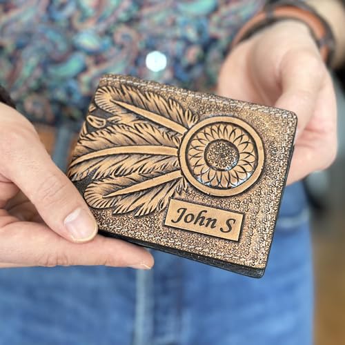 DANIEL'S ARTPLANET Western Leather Cowboy Wallet for Men Floral Rodeo Embossed Wallet Bifold Tooled Leather Wallet 10 Slots (Style #3)3