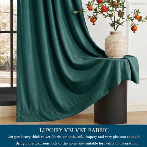 Image of Amazon Brand - Solimo Velvet Curtain Set of 2 (52x72 Inch) Plain Door & Window Curtains for Living Room & Bedroom |Eyelet Curtains for Home Decor in Dark Teal Color (4 feet x 6 feet)