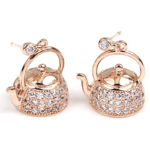 Fc Jory Rose Gold Gp Cz Kettle Teapot Crystal Bridal Wedding Pierced Dangle Drop Earrings #TOP28