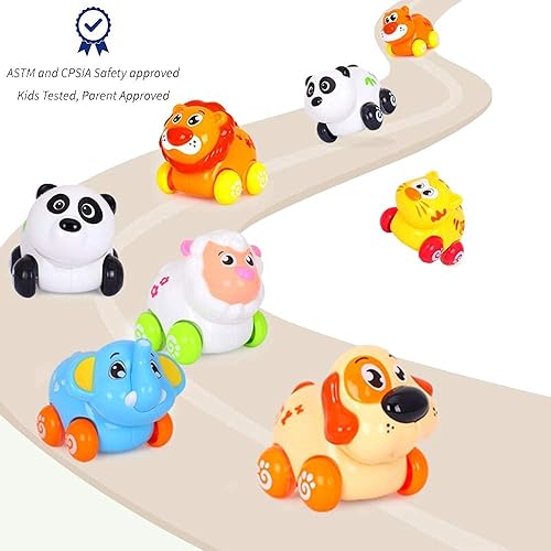 Miniatura 4 de Liberty Imports Juego de 8 piezas de animales de dibujos animados de juguete de fricción para bebés y niños pequeños | Lindos mini vehículos de