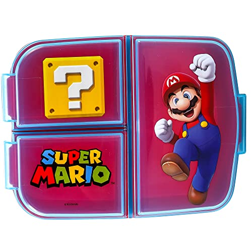 Stor Super Mario Kids Childrens Multi Compartment Rectangular School Travel Lunch Food Box Sandwich Bento Container, BPA Free, 07437