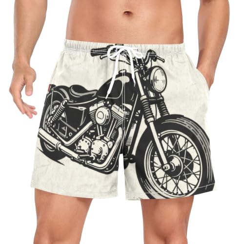 Bañador de secado rápido para hombre con diseño de moto blanco y negro