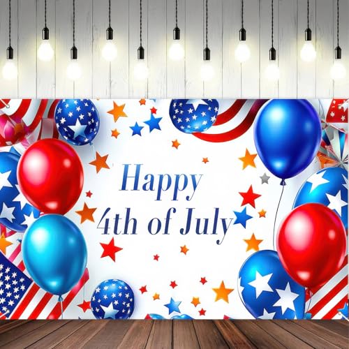 Image of BlissYard Happy 4th of July Background Banner 71 x 43 Inch America Independence Day Indoor Outdoor Patry Decorations Independence Day Theme Veterans Day Memorial Day Decorations Banner