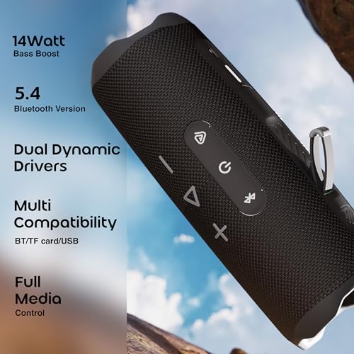 Image of GOBOULT Groove Q14 Bluetooth Speaker with 14 Watt BoomX Audio, Up to 8 Hrs Playtime, Type-C Charging, TF Card /USB & Bluetooth 5.4 Compatible, Made in India Portable Speaker (Black)