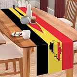 Camino de mesa con texto en inglés 'I Love My Country', Bélgica, mapa de la bandera de Bélgica, camino de mesa de café, decoración de mesa de vacaciones, decoración de mesa de comedor, decoración para