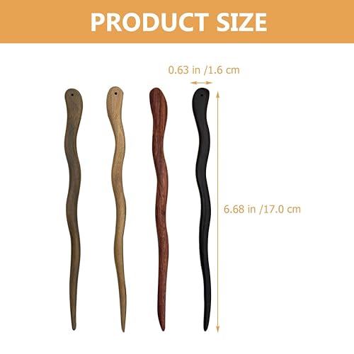 Miniatura 2 de FRCOLOR 4 piezas de joyas para el cabello para mujer, palillos de madera, accesorios de peinado para el cabello, palillos para mujer, palillos para