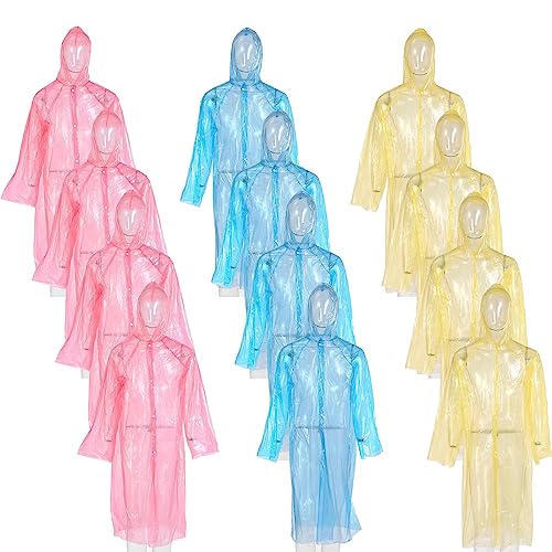 12-Pack Clear Hooded Rain Ponchos for Adults & Family