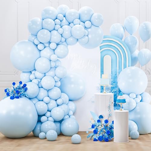 Image of PartyWoo Baby Blue Balloons 127pcs Different Sizes of 36 18 12 10 5 Inch Light Pastel Sky Aqua Blue Balloon Arch Kit Garland for Graduation Baby Shower Gender Reveal Easter Party Decorations Blue-Q13