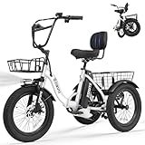 Elecby Adult Electric Trike Bike 1200W High-Power Motor & 499Wh Removable Battery 18x3.0 Fat Tire Foldable 3-Wheel E-Bike Step-Thru Design, Up to 55 Miles, 18MPH Assisted Pedalling White