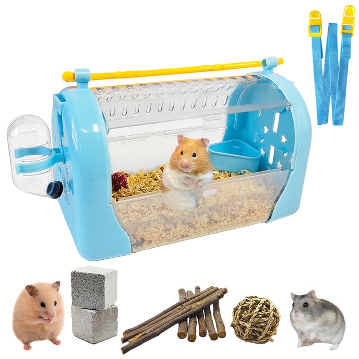 Tfwadmx Hamster Carrier Cage, Portable Dwarf Hamster Travel Cage, Pet Outgoing Cage with Chewing Toys, Small Animal Breathable Carrier for Hamsters
