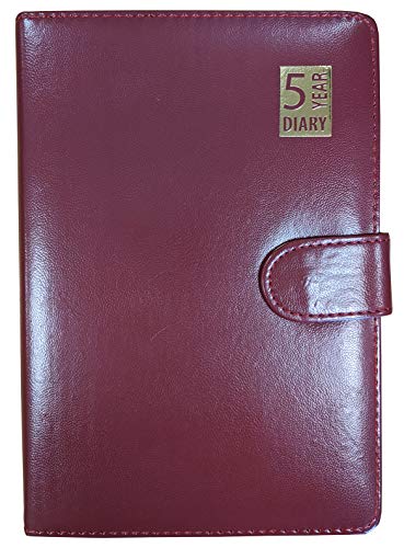 5 Year Undated Diary Leather Look A5 Day a Page Padded Organiser (Burgundy Red)