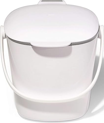 OXO Good Grips Easy-Clean Compost Bin, White, 0.75 Gal | Compact Countertop-Size, Resists Odors, Food Scraps, Food Waste, Easy to Empty, Trash Can