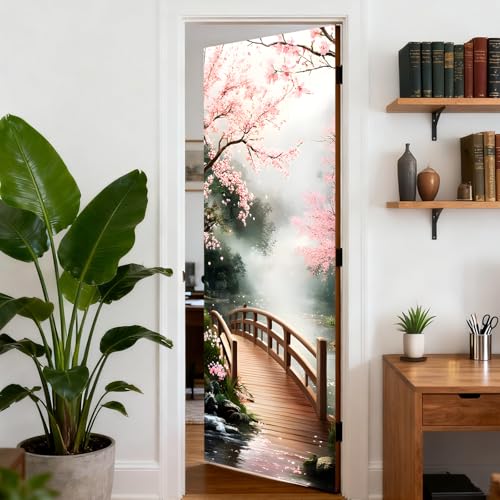 Image of Nuxovilar Cherry Blossom Door Stickers Peel Stick PVC 30.3x78.7 in