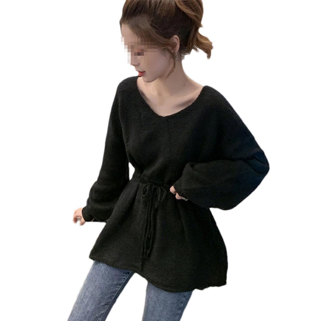 Pull à manches longues et col en V pour femme