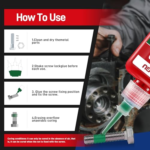 Image of 270 Green High Strength Threadlocker - 8.45Oz /250ml- Fills Gaps for Worn Threads - Glue Resists Heat, Oil Chemicals-Industrial Grade for Bolts, Nuts & Screws - Medium Viscosity Glue-Reduce Unit Costs