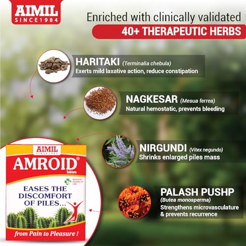 Image of AIMIL Amroid Tablets - 30 Tablets | Ayurvedic Supplement for Anorectal Comfort and Bowel Regulation | Natural Polyherbal Formula with Triphala, Amla, and Tulsi to Relieve Discomfort (Pack of 2)