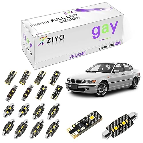 ZIYO ZPL2346 (16 Bulbs) LED Interior Light Kit Replacement for BMW 3 Series E46 1999-2005 (316i 318i not Fit) + License Plate Light Bulbs Package, White Dome Lights Error Free