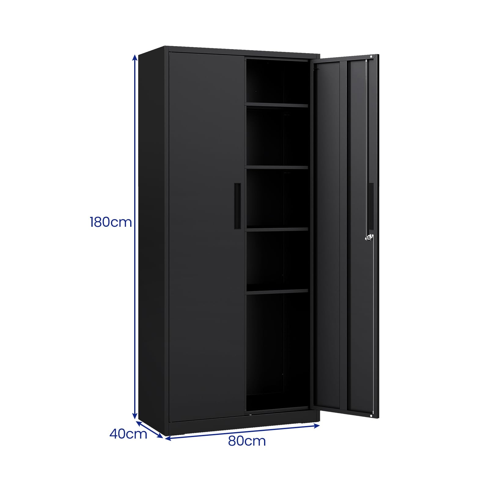 GOPLUS Aktenschrank abschließbar, Mehrzweckschrank mit Doppeltür & 2 Schlüssel, Büroschrank mit 4 höhenverstellbaren Regalen, Werkstattschrank Metall für Home Office, Büro & Garage, 80 x 40 x 180 cm