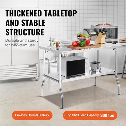 Image of VEVOR Stainless Steel Foldable Work Table, 30 * 48 Inch Heavy Duty Food Outdoor Double Layer Stainless Steel Worktable for Commercial Kitchen Restaurant