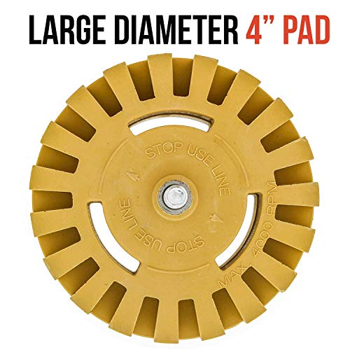 Tcp Global Heavy Duty Rubber Eraser Wheel, 4” Slotted Edge Pad With Drill Adapter - Adhesive Remover Tool, Remove Vinyl Decals, Pinstripes, Stripes, Stickers, Graphics Removal Auto Car Truck Rv Signs #TOP5