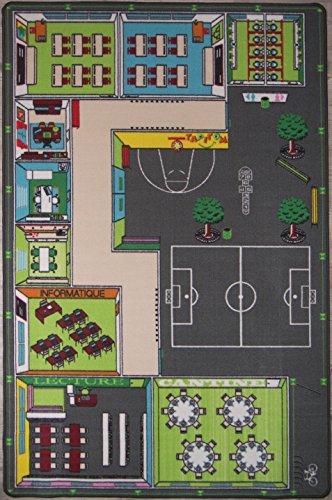 TAPITOM® | Tapis Enfant école - 130 x 200 cm | Tapis de Jeu avec Cours d'école | Tapis de Sol pour Chambre d'enfant Univers décoration école | antidérapant, Ourlet | Normes CE Cover