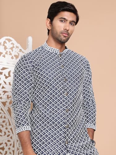 Image of Jompers Men's Silk Blend Regular Fit Sequin Chikankari Front Open Kurtas