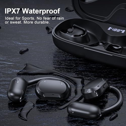 Image of TTQ Open Ear Headphones, Open Ear Earbuds, IPX7 Waterproof, Bluetooth 5.3 True Wireless Sports Over Ear Earbuds with Earhooks, Built-in Mic, Crystal-Clear Calls for Running Workout Cycling Driving