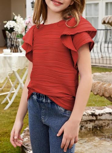 blibean Girls Ruffled Short Sleeve Textured Tops Shirts Size 6-15 Years3
