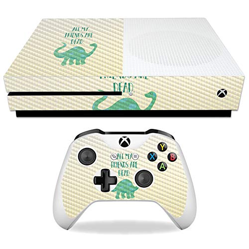 MightySkins Carbon Fiber Skin for Microsoft Xbox One S - All My Friends are Dead | Protective, Durable Textured Carbon Fiber Finish | Easy to Apply, Remove, and Change Styles | Made in The USA