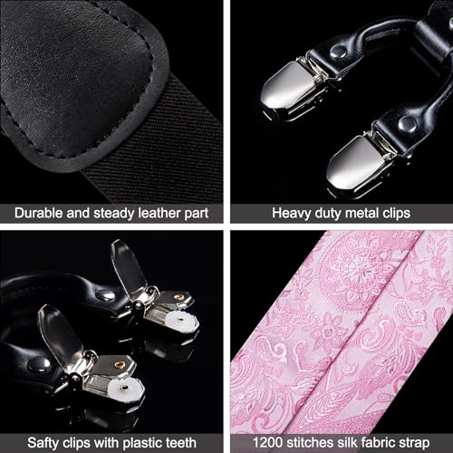 Image of DiBanGu Paisley Bow Tie and Supenders for Men Tuxedo Heavy Duty 6 Clips Suspender Adjustable Y-Shape Mens Trouser Braces