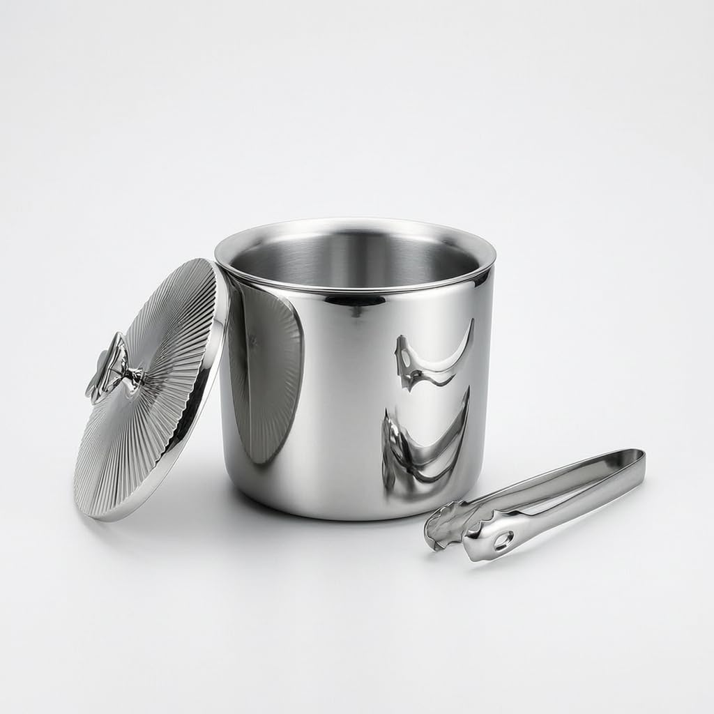 Homyl Hielera Inoxidable 304 con Tapa, Aislamiento Doble Pared, para Restaurantes, Estilo nórdico, Cubo de Hielo de Doble Capa con Tapa y Pinzas