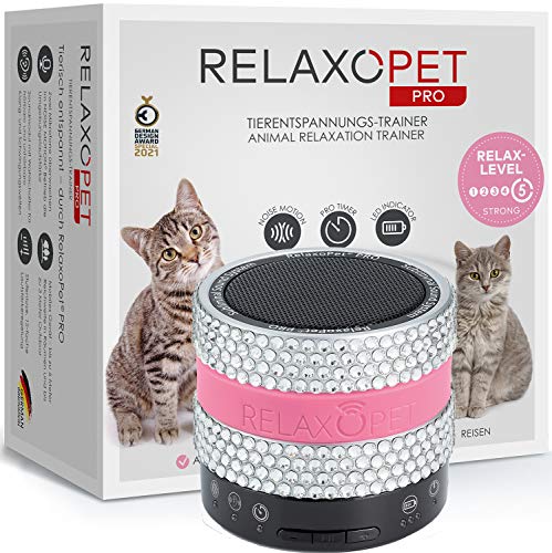 RelaxoPet Pro Glam Dierontspanningstrainer, versie 2020, voor katten, kalmering door geluidsgolven, ideaal bij onweer, alleen of op reis, hoorbaar en onhoorbaar