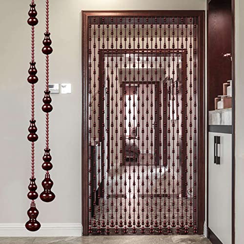 Pengfei Wood Beaded Curtain For Doorway, 35.5 X 78 Inches Retro Door String Curtain, Handmade Room Divider Blind, 25 Strings Home Decorative Panel For Living Room, Bedroom, Bathroom, Red Wine #TOP1