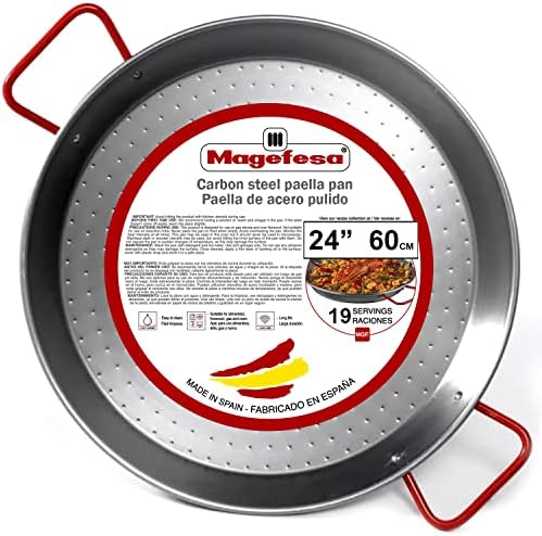 MAGEFESA 24 Carbon Steel Paella Pan ¨C 60 cm - 19 Servings. Durable & Lightweight with Dimpled Su...
