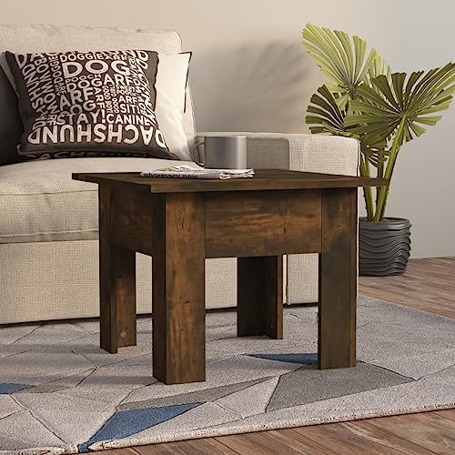 puraday Mesa de centro de 55 x 55 x 42 cm, de madera de roble ahumado, mesa auxiliar para el salón, mesa auxiliar de madera