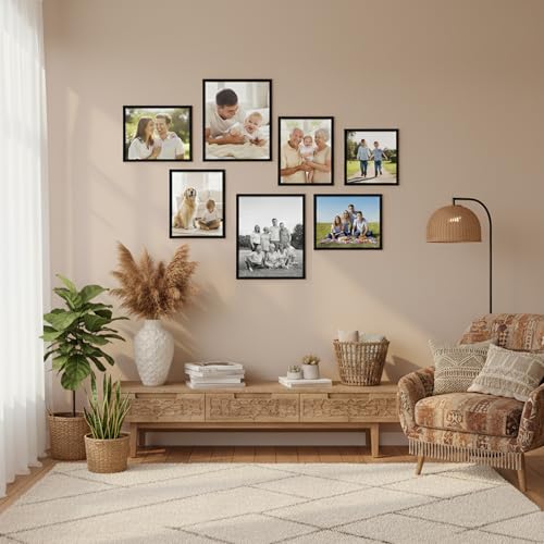 Image of HOTHOUSE Photo Frame For Wall Decor | Wooden Frames For Wall Decoration | Aesthetic Collage Picture Frames | Rectangular Photo Frame For Home Decor Office | Set of 7