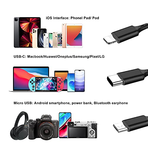 Multi Charging Cable 3A 2Pack 3.3Ft 3 In 1 Retractable Charging Cord Multi Usb Cable Fast Charger Cord Adapter With Ip/Type C/Micro Usb Port For Cell Phones/Ip/Samsung Galaxy/Tablets And More(Black) #TOP3