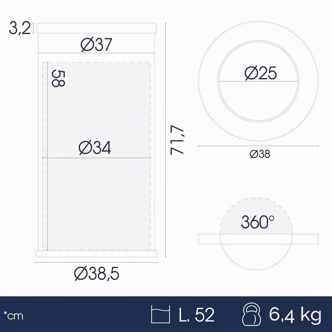 Danieli Store - Cubo de Basura 52L para Exteriores en Acero Ø38,5x71,7 cm - Cubo Basura con Tapa Basculante - Papelera con Goma Antideslizante en la Base