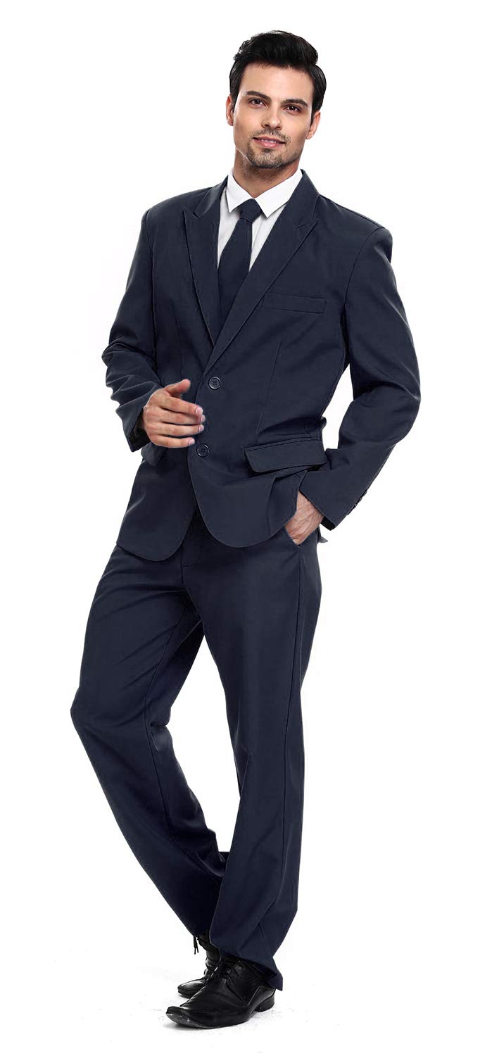 U LOOK UGLY TODAY Mens Party Suit Solid Color Jacket Costume Leisure Suit for Halloween Party with Tie & Pants -XXXL Dark Blue