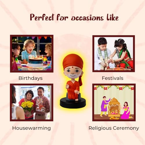 Image of Shirdi Sai Baba Idol for Car Dashboard Bobblehead, Home Decor Items for Living Room, Office Desk, Murti for Gifting,Statue for Good Luck,Superhero Action Figure, Meditation Pose Figurine,Orange