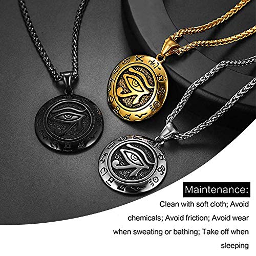 U7 Men Egyptian Jewelry Antique Black Stainless Steel Round Medal Pendant & 22 Inch Spiga Chain Eye Of Horus Necklace #TOP5
