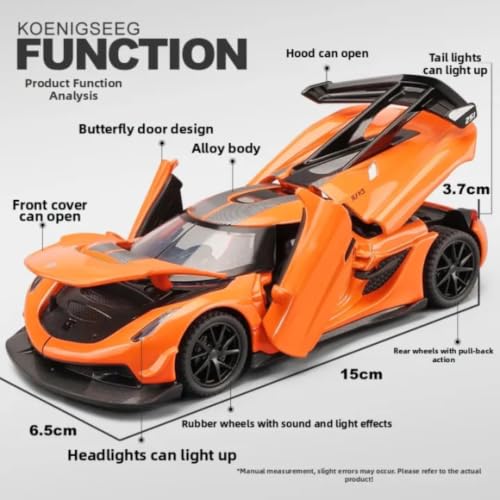 Image of 1:32 Scale Koenigsegg Jesko Model Super Car - Exclusive Alloy Metal Pullback Toy with Openable Doors, Lights, and Music for Kids, Multicolor