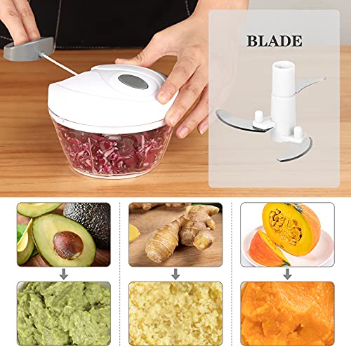 Image of Food Chopper Manual Food Processor Hand Pull Mincer Blender Mixer for Vegetable Fruits Nuts Onions Durable BPA Free Food Safe Material (2 Cup-White & Gray)