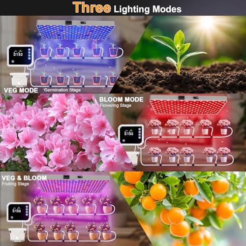 ZRYBOMY LED Grow Light with Automatic Watering System for Indoor Plants, Full Spectrum Plant Light with Remote Control, Stepless Dimmable Growing Lamps with 3 Lighting Modes for Seedlings Veg Bloom