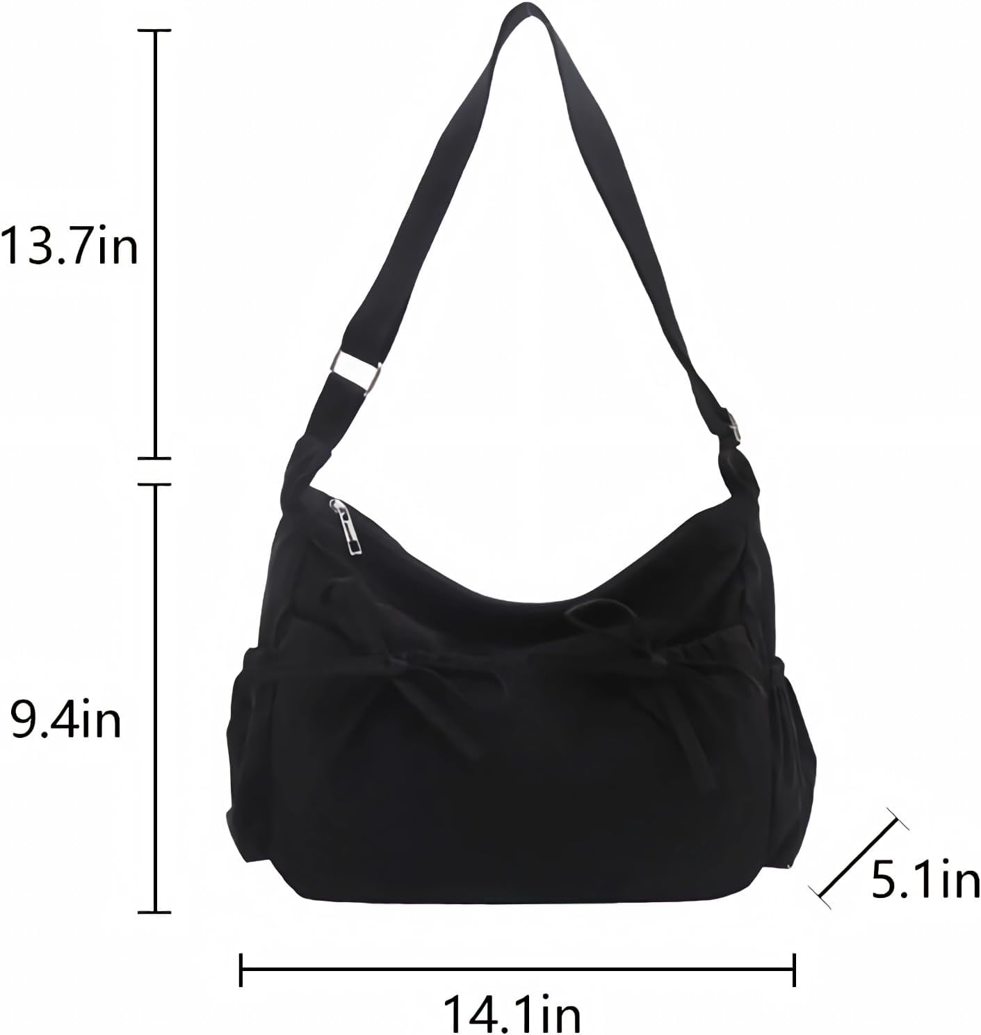 black bow coquette purse bag for women, multi pocket nylon crossbody bags, cute y2k kawaii large shoulder bag, college aesthetic trendy everyday purse - Image 3